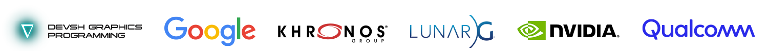 Vulkanised sponsor logos including devsh, google, Khronos, LunarG and qualcomm